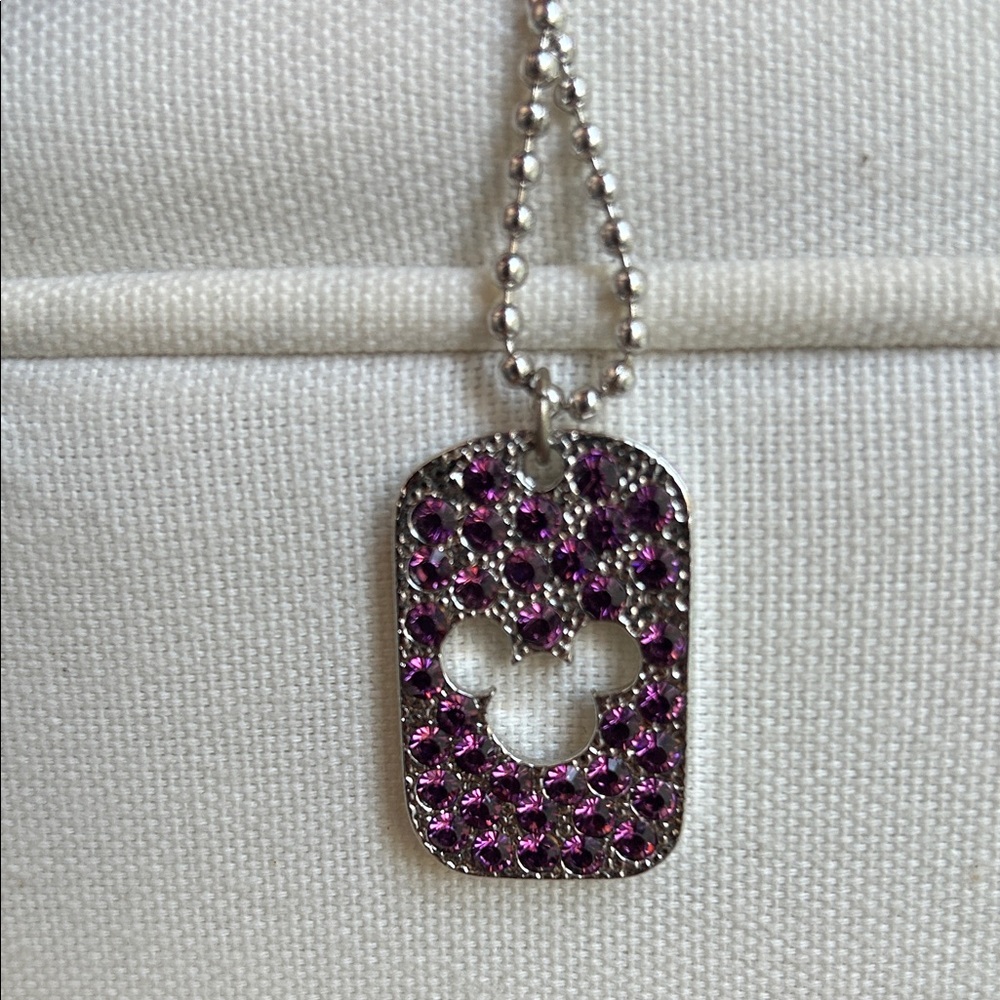 Disney Necklace - Mickey Mouse Silhouette Head Cutout Dog Tag Purple Rhinestones